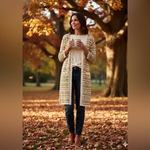 J Jill Silk Cotton Zig Zag Knit Long Cardigan Sweater Size XL